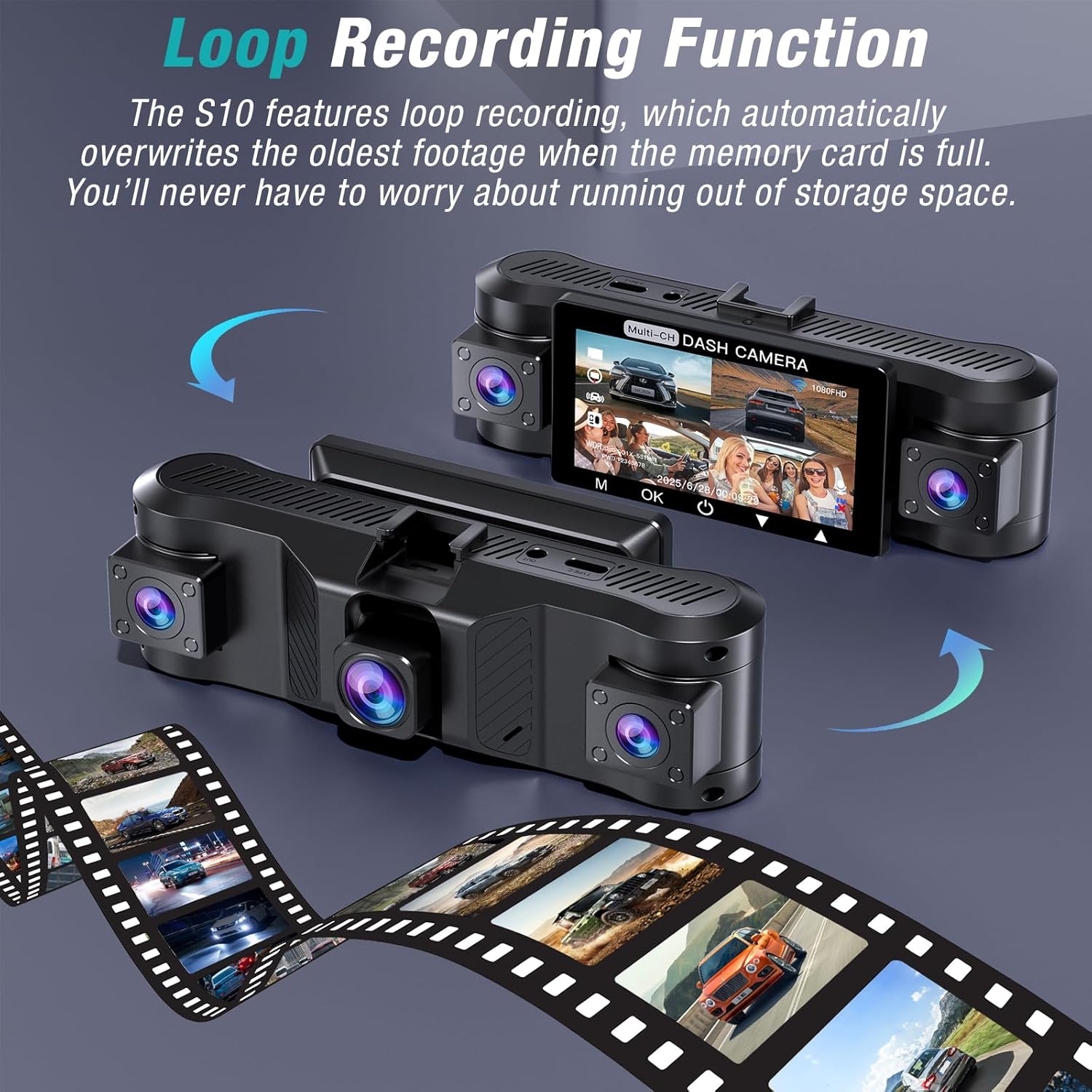 4 Channel 2.5K Dash Cam Front Rear Left Right, 170° Wide Angle Car Dash Camera with 5GHz WiFi & App Control, G-Sensor, Super Night Vision, 24H Parking Monitor, Loop Recording, 64GB SD Card Included